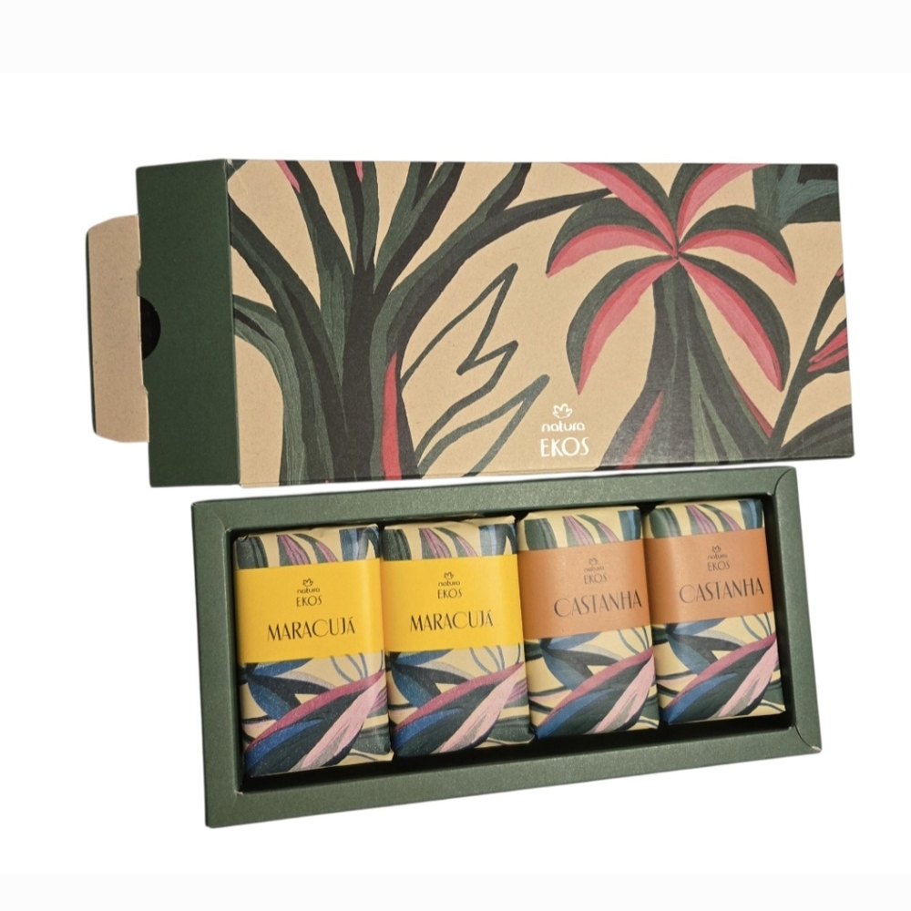 Gift Set With 4 Creamy Soaps Ekos By Natura Passion Fruit and Chesnut